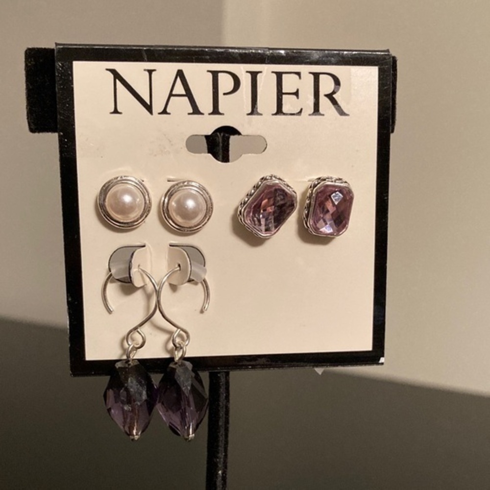 Napier Silver and Amethyst Earring Trio